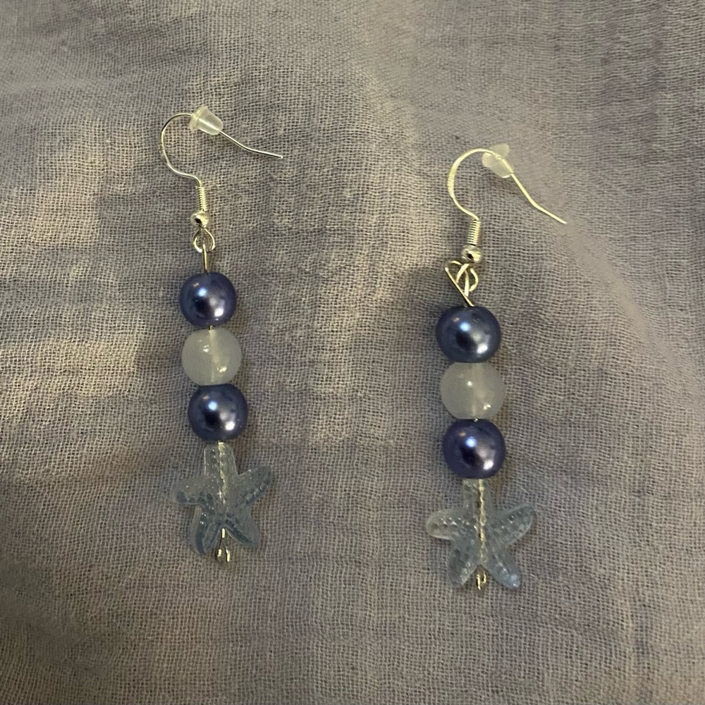 Elegant Blue and White Beaded Earrings with Sterling Silver hooks